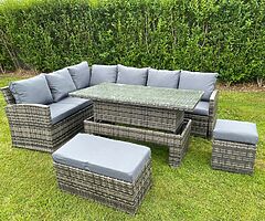 CORNER RATTAN FURNITURE SET + RISING TABLE - DELIVERY 