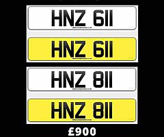 HNZ 611 & HNZ 811 short matching pair of number plates 