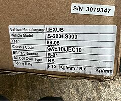 Brand new bc coilovers for altezza/ Lexus is200/is300