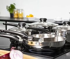89€ Induction Frying Pan and Saucepan Set With Lids, Stay Cool Handles, Themocore Technology