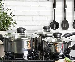 89€ Induction Frying Pan and Saucepan Set With Lids, Stay Cool Handles, Themocore Technology