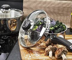 89€ Induction Frying Pan and Saucepan Set With Lids, Stay Cool Handles, Themocore Technology