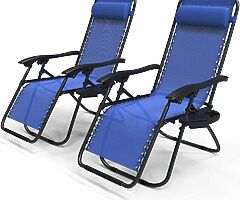 150€ Zero Gravity Chair,Set of 2, Folding Sun Loungers, Recliner Garden Chairs, Outdoor Deck Chairs