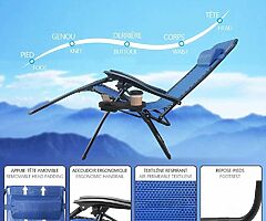 150€ Zero Gravity Chair,Set of 2, Folding Sun Loungers, Recliner Garden Chairs, Outdoor Deck Chairs - Image 5/7