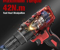 99€ Cordless drill with 2 batteries 2.0Ah, 42Nm, 2 gears, 25+3 torque levels, LED light, 30PCS - Image 4/8