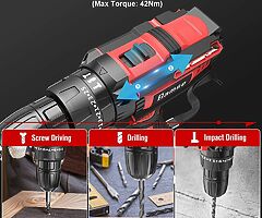 99€ Cordless drill with 2 batteries 2.0Ah, 42Nm, 2 gears, 25+3 torque levels, LED light, 30PCS - Image 7/8