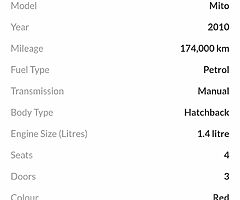 Mito 2010 red 1.4 petrol