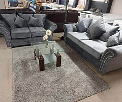 Brand new high quality Italian plush grey velvet corner sofa and 3+2 sets