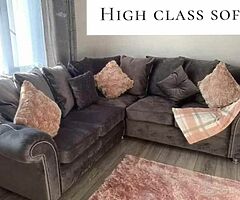Brand new high quality Italian plush grey velvet corner sofa and 3+2 sets