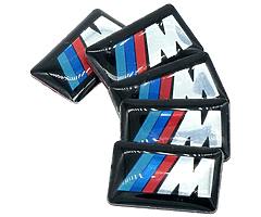 Set of 4 BMW M-Sports Alloy Wheel Badges + 1 Steering Wheel Badge.