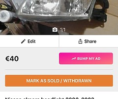 Nissan Almere 2000-2003 passenger side headlight